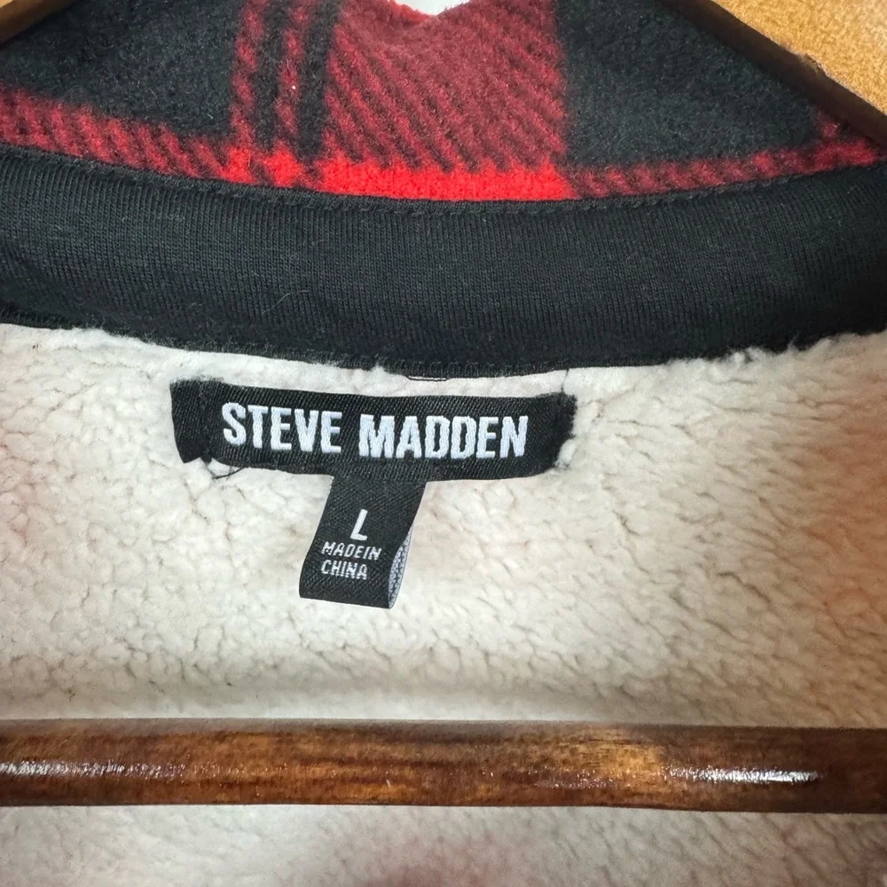 Steve Madden Buffalo Fleece Jacket - Red/White Plaid - Women’s Size Large‎ - Picture 3 of 6